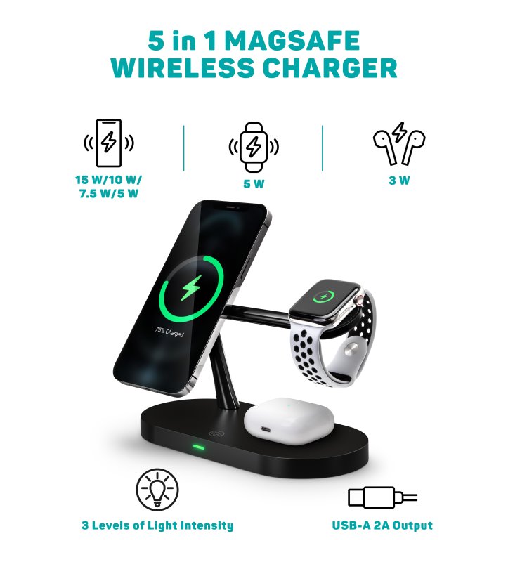 CONNECT IT MultiCharge 5 v 1 MagSafe Wireless Fast Charge, černá