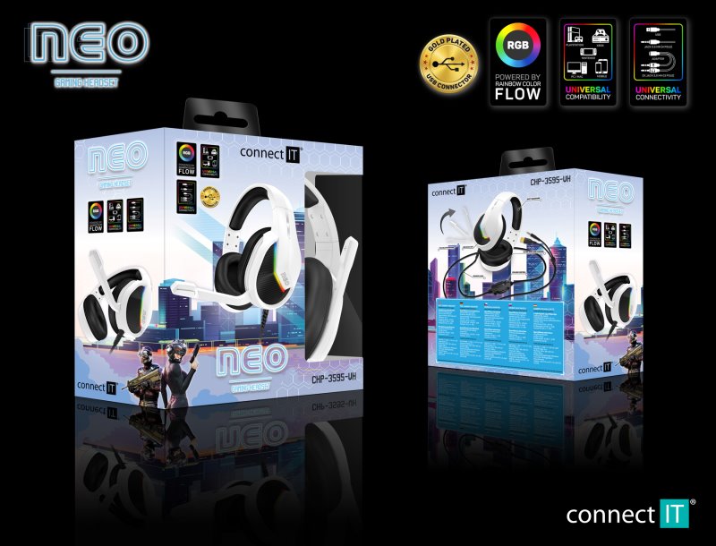 CONNECT IT NEO herná náhlavná súprava s mikrofónom, 1xJack+USB, BIELA