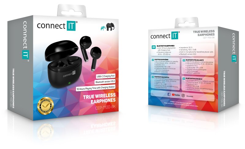 CONNECT IT True Wireless SonicBass slúchadlá do uší s mikrofónom, ČIERNA