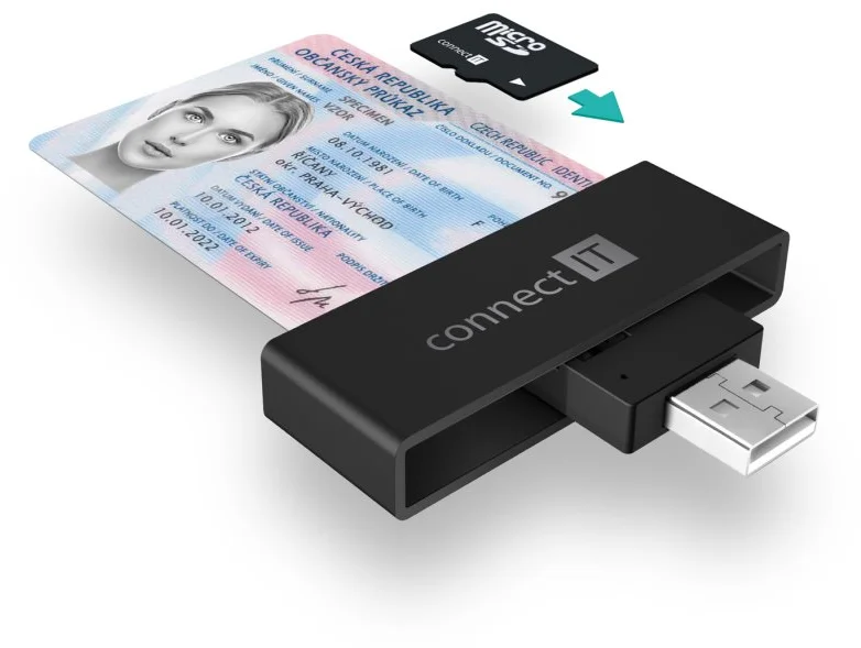 Connect IT USB čítačka eID a čipových kariet, čierna