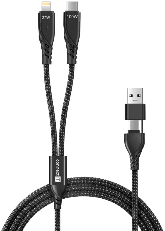 CONNECT IT Wirez 4v1 1x USB-C, 1x Lightning, 1,25 m, ČIERNA