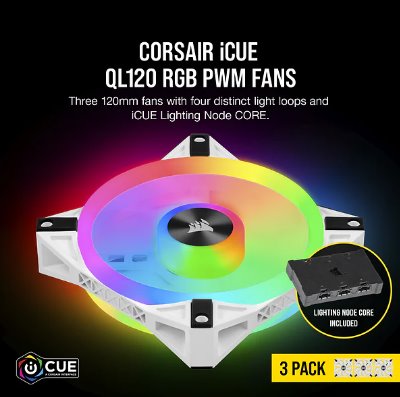 Corsair QL120 RGB, 3× 120 mm, bílý
