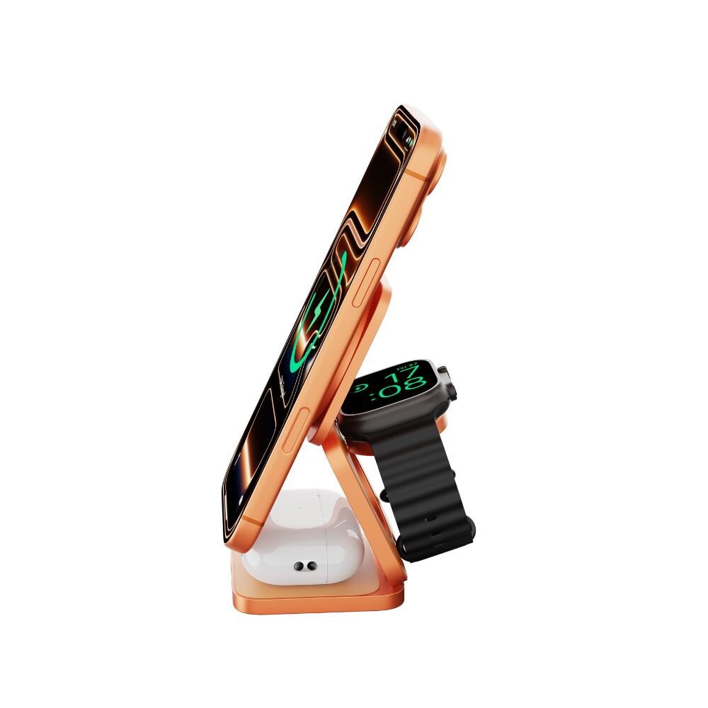 Cubenest 3v1 Qi2.2 Skladacia bezdrôtová magnetická nabíjačka SQ312 Ultra Orange