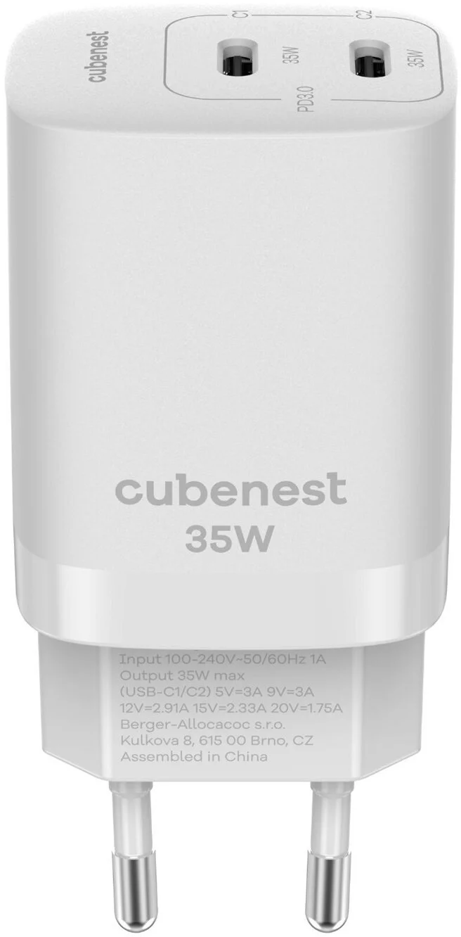 Cubenest PD GaN adaptér 35W S2D1 - biely