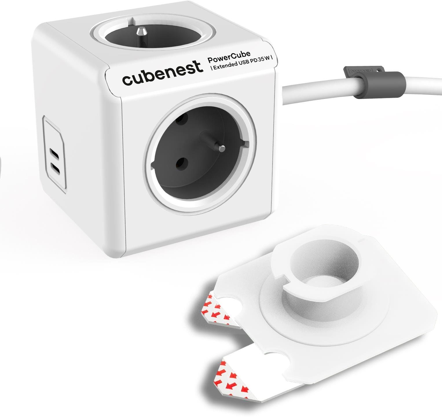 Cubenest PowerCube Extended USB C+C PD 35 W 1,5 m - sivá
