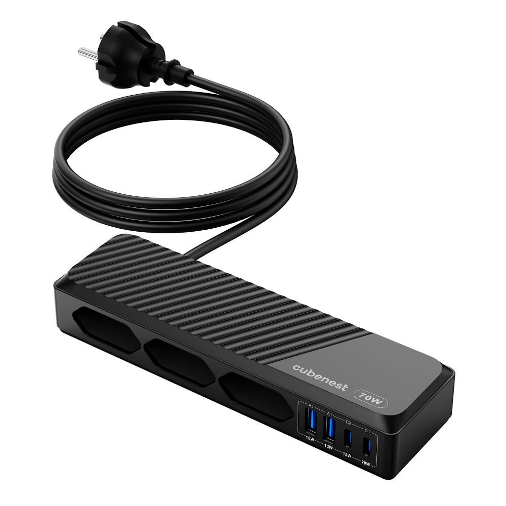 Cubenest PowerStrip SlimLine 2xUSB-A + 2x USB-C 70W Black