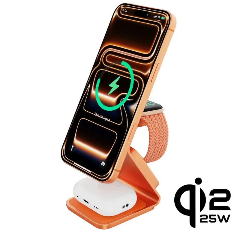 Cubenest Qi2.2 3in1 magnetická bezdrátová nabíječka SQ314 oranžová