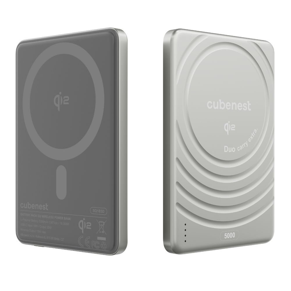 Cubenest Qi2 Magnetická bezdrôtová powerbanka SlimDual 5000 mAh SQ1B3D – strieborná