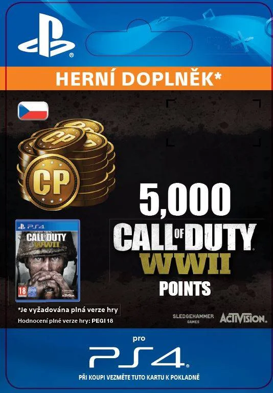 CZ PS4 - 5,000 Call of Duty®: WWII Points (Av.22.11.2017) elektronická licence