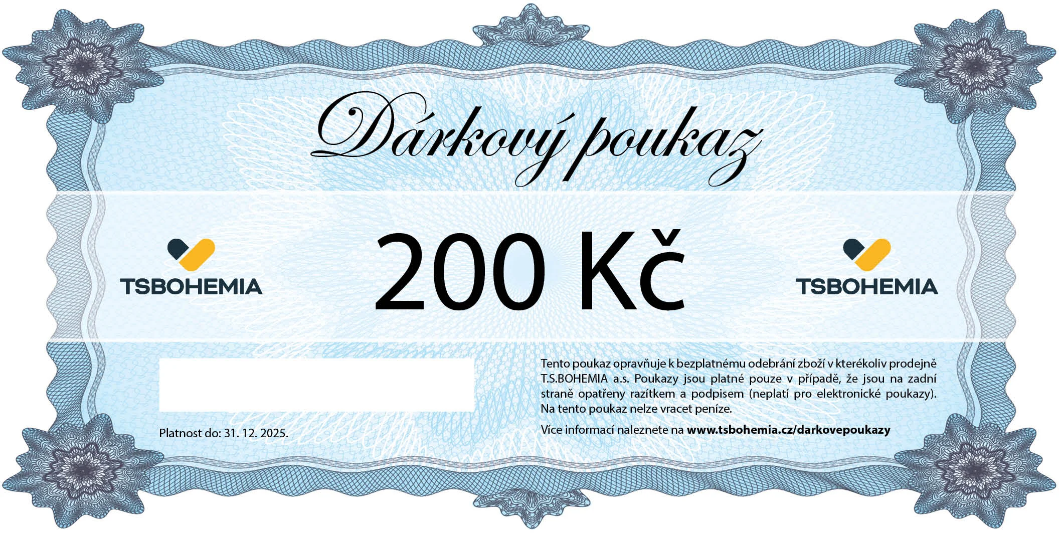Darčekový poukaz TSBOHEMIA 200 Euro TSB0200