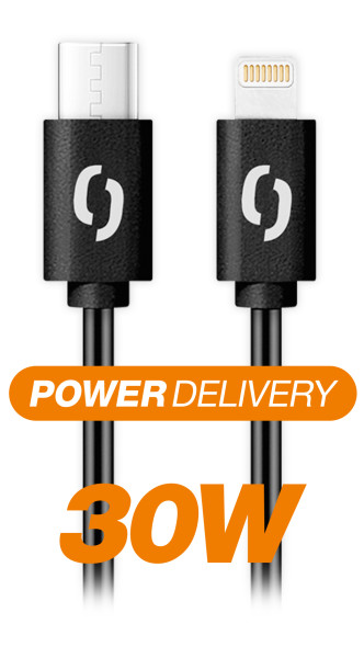 Dátový kábel ALIGATOR POWER 30W, USB-C/Lightning 3A, 0,5 m čierny