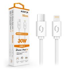 Datový kabel ALIGATOR POWER 30W, USB-C/Lightning 3A, 0,5m bílý