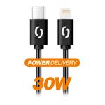Dátový kábel ALIGATOR POWER 30W, USB-C/Lightning 3A, 2,5 m čierny