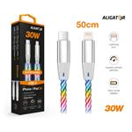 Dátový kábel ALIGATOR POWER 3A 30W, USB-C/Lightning, 0,5 m svetelný