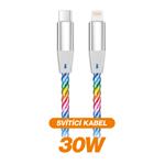 Datový kabel ALIGATOR POWER 3A 30W, USB-C/Lightning, 0,5m svítící