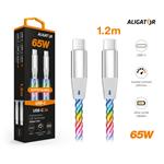 Dátový kábel ALIGATOR POWER 3A 65W, USB-C/USB-C, 1,2 m svetelný