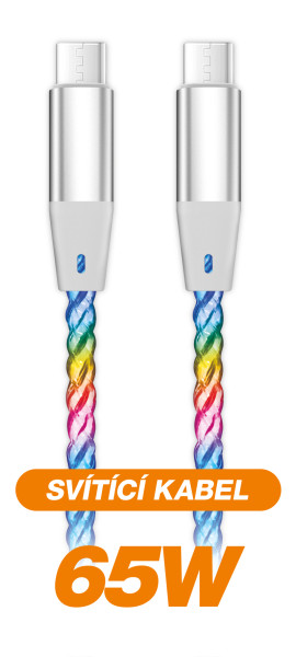 Datový kabel ALIGATOR POWER 3A 65W, USB-C/USB-C, 1,2m svítící