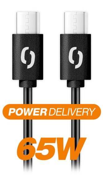 Dátový kábel ALIGATOR POWER 65W, USB-C/USB-C 3A, 2,5 m čierny