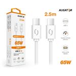 Datový kabel ALIGATOR POWER 65W, USB-C/USB-C 3A, 2,5m bílý