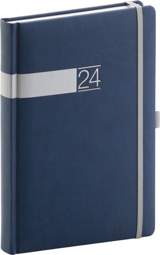 Denný diár Twill 2024, modro-strieborný, 15 × 21 cm