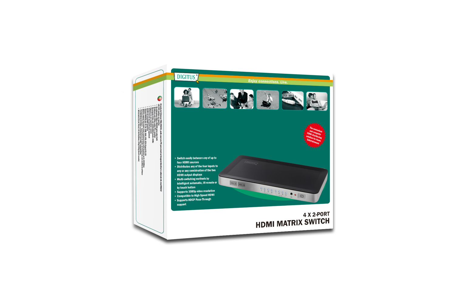 DIGITUS HDMI elektronický přepínač 4 vstupy => 2 výstupy