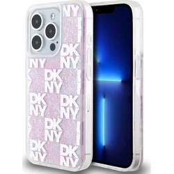 DKNY Liquid Glitter Checkered Pattern Zadný kryt pre iPhone 15 Pro Pink