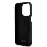 DKNY Liquid Silicone Silver Metal Logo Magsafe zadný kryt pre iPhone 15 Pro Black