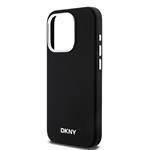 DKNY Liquid Silicone Silver Metal Logo Magsafe zadný kryt pre iPhone 15 Pro Black