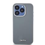 DKNY Liquid Silicone Silver Metal Logo Magsafe zadný kryt pre iPhone 15 Pro Grey