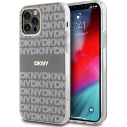 DKNY PC/TPU opakujúci sa vzor Tonal Stripe Magsafe zadný kryt pre iPhone 12/12 Pro Beige