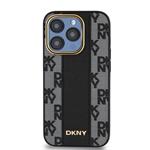 DKNY PU kožený károvaný vzor Magsafe zadný kryt pre iPhone 15 Pro Max Black
