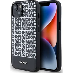 DKNY PU kožený zadný kryt MagSafe s opakujúcim sa vzorom na spodnej strane pre iPhone 14 Black