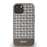 DKNY PU kožený zadný kryt MagSafe s opakujúcim sa vzorom na spodnej strane pre iPhone 14 Brown