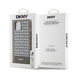 DKNY PU kožený zadný kryt MagSafe s opakujúcim sa vzorom na spodnej strane pre iPhone 14 Brown