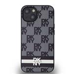 DKNY PU kožený zadný kryt s károvaným vzorom a pruhmi pre iPhone 13 Black