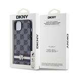 DKNY PU kožený zadný kryt s károvaným vzorom a pruhmi pre iPhone 14 Black