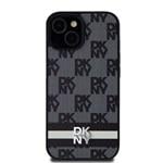 DKNY PU kožený zadný kryt s károvaným vzorom a pruhmi pre iPhone 15 Black