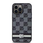 DKNY PU kožený zadný kryt s károvaným vzorom a pruhmi pre iPhone 15 Pro Max Black
