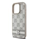 DKNY PU kožený zadný kryt s kockovaným vzorom a pruhmi pre iPhone 13 Pro Max Beige