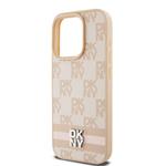 DKNY PU kožený zadný kryt s kockovaným vzorom a pruhmi pre iPhone 14 Pro Max Pink