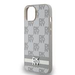 DKNY PU kožený zadný kryt s kockovaným vzorom a pruhmi pre iPhone 15 Beige