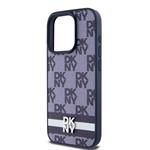 DKNY PU kožený zadný kryt s kockovaným vzorom a pruhmi pre iPhone 15 Pro Blue
