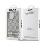 DKNY PU kožený zadný kryt s kockovaným vzorom a pruhmi pre iPhone 15 Pro Max Beige