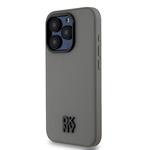 DKNY PU kožený zadný kryt s logom Magsafe pre iPhone 15 Pro Grey