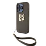 DKNY PU kožený zadný kryt s logom na zápästie pre iPhone 15 Pro Green