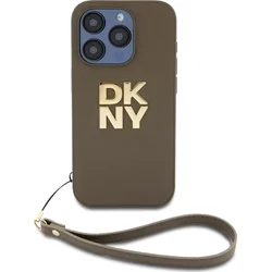 DKNY PU kožený zadný kryt s logom na zápästie pre iPhone 15 Pro Green
