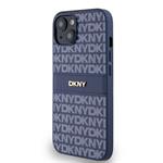 DKNY PU kožený zadný kryt s opakovaným vzorom pre iPhone 14 Blue