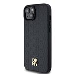 DKNY PU kožený zadný kryt s opakujúcim sa vzorom Magsafe pre iPhone 13 Black