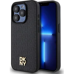DKNY PU kožený zadný kryt s opakujúcim sa vzorom Magsafe pre iPhone 14 Pro Max Black