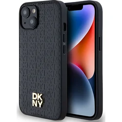 DKNY PU kožený zadný kryt s opakujúcim sa vzorom Magsafe pre iPhone 15 Black